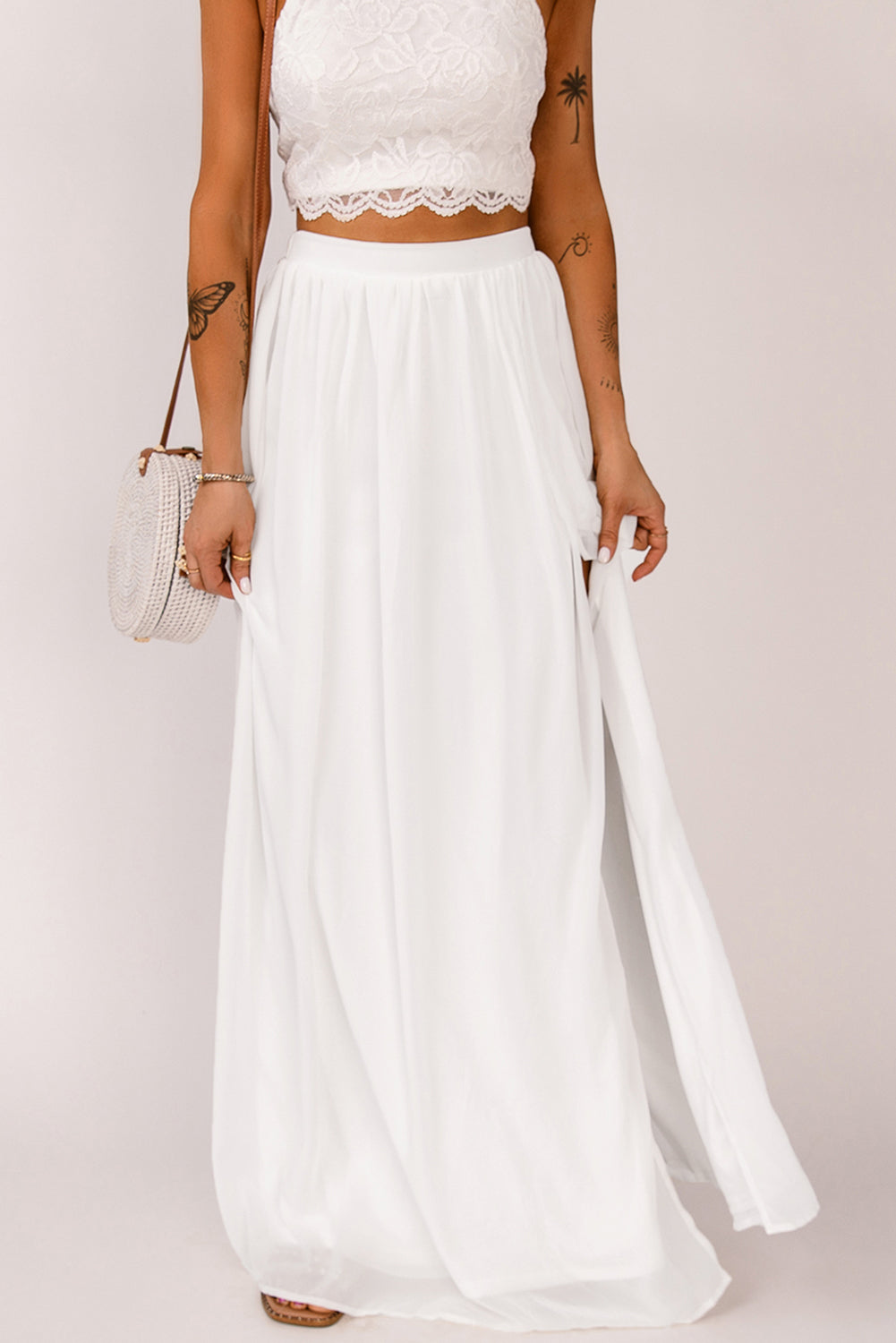 Elastic Waistband Split Maxi Skirt