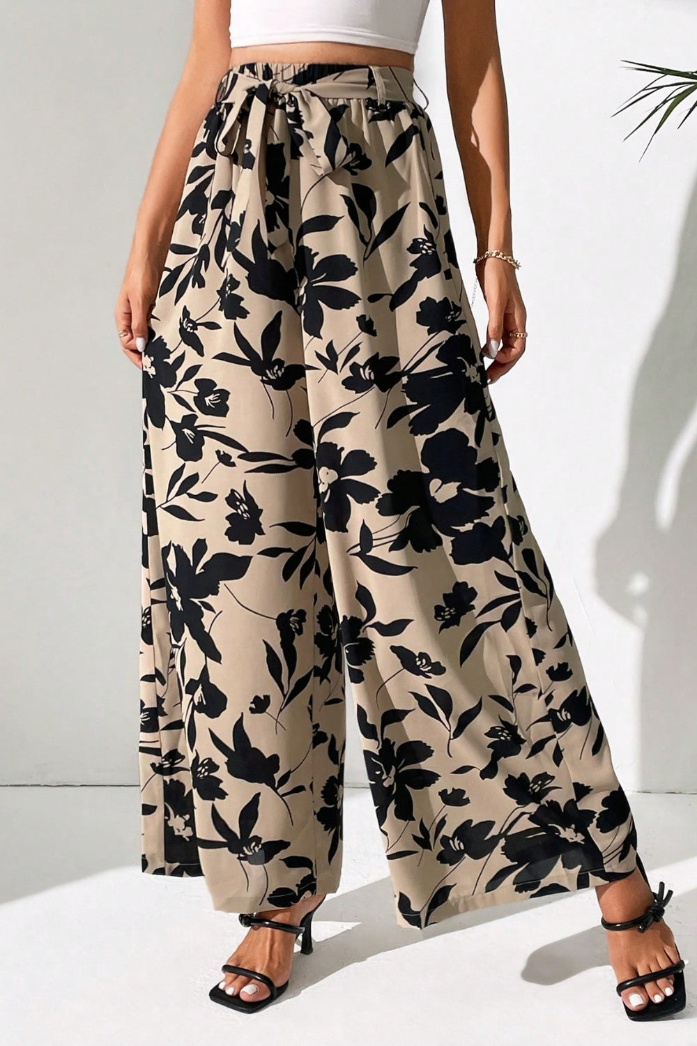 Printed Tied Wide Leg Pants