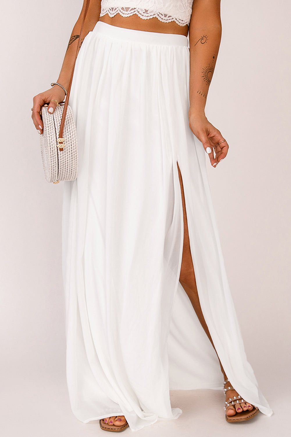 Elastic Waistband Split Maxi Skirt