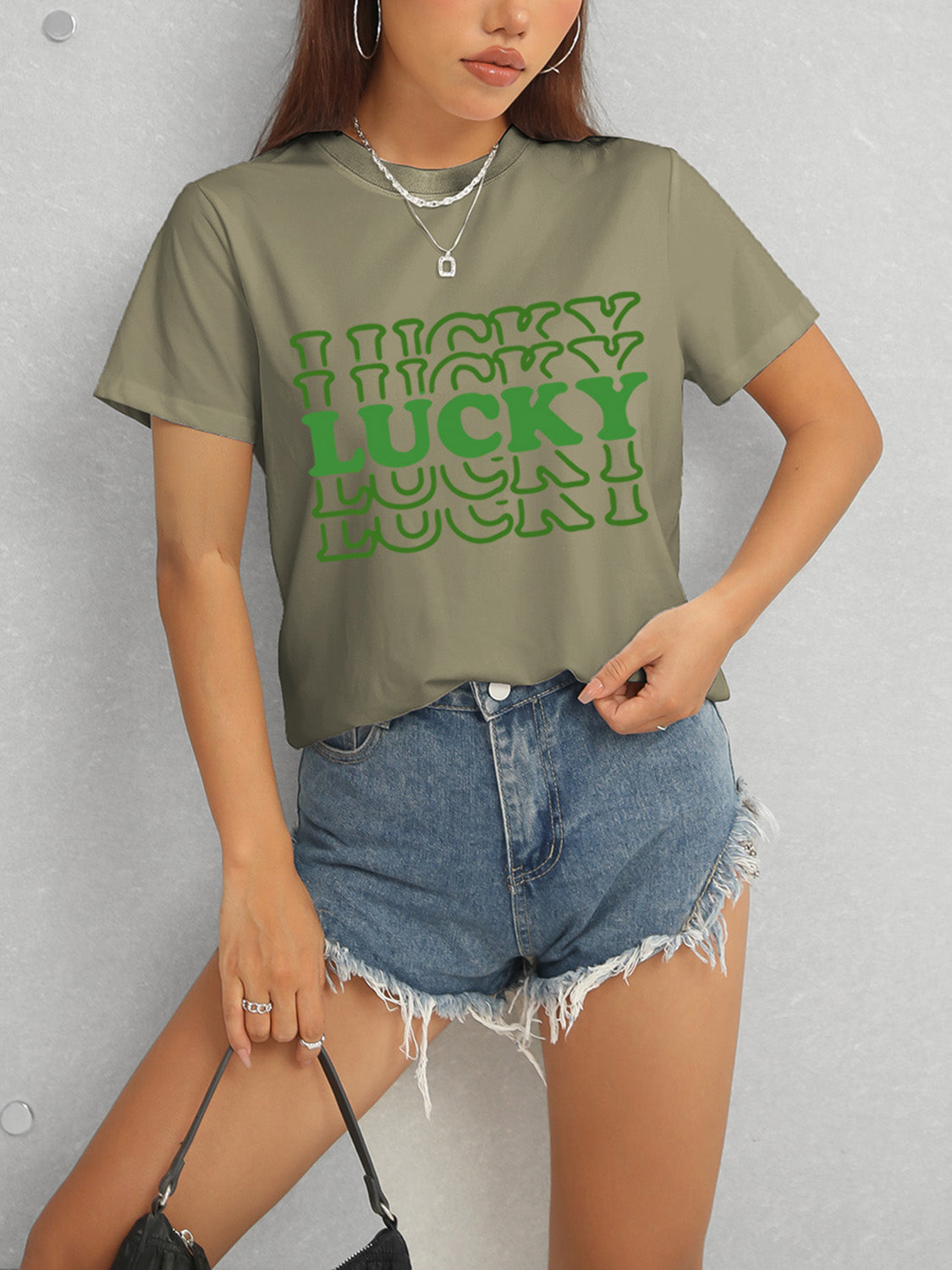 LUCKY Round Neck Short Sleeve T-Shirt