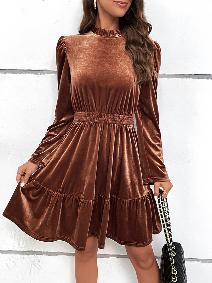 Smocked Waist Long Sleeve Dress