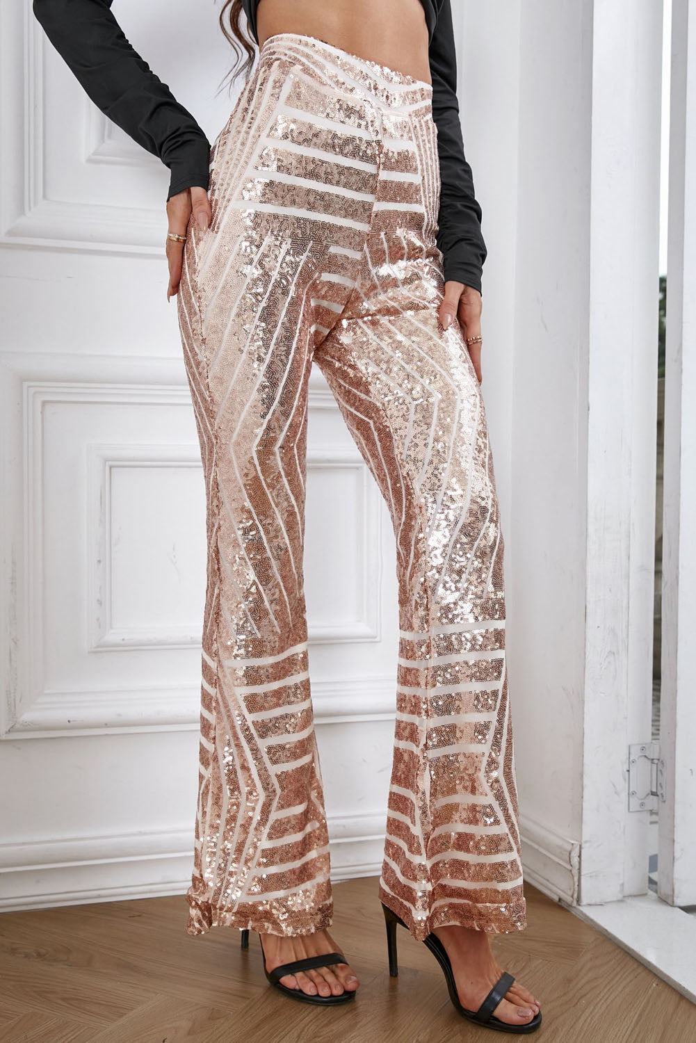 Double Take Sequin High Waist Flared Pants