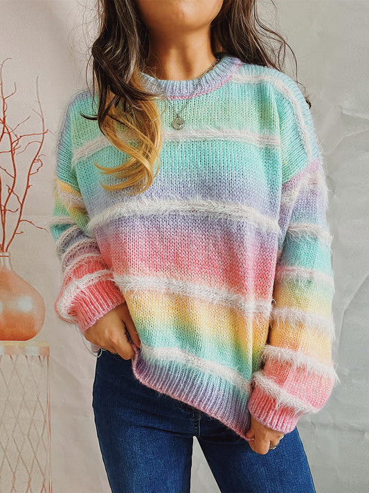 Striped Round Neck Long Sleeve Sweater